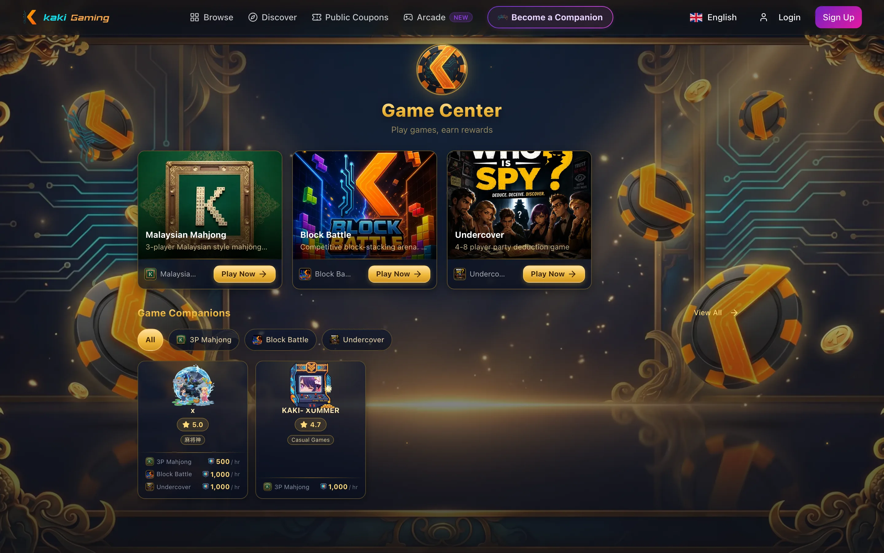 Kaki Gaming — mini-games page on desktop