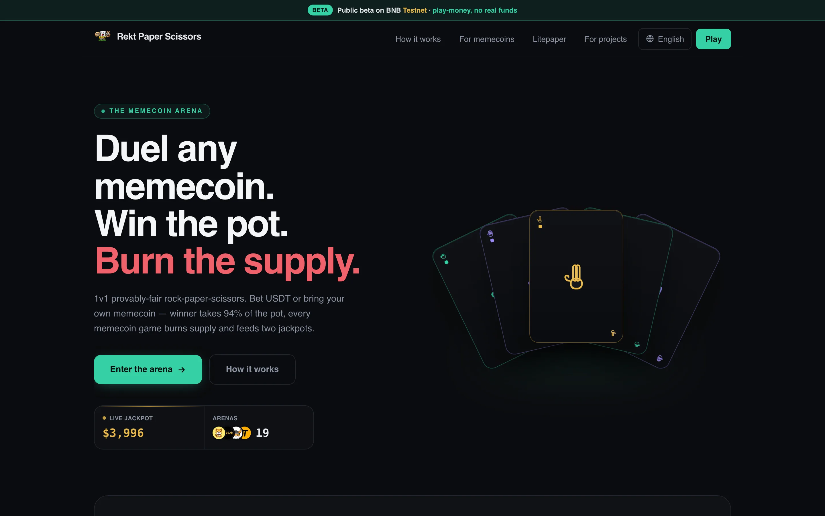 Rekt Paper Scissors — home page on desktop