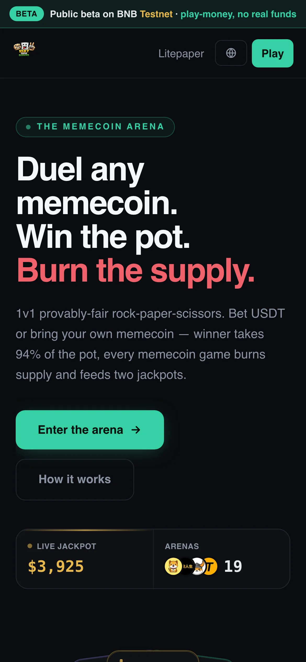 Rekt Paper Scissors — home page on a phone
